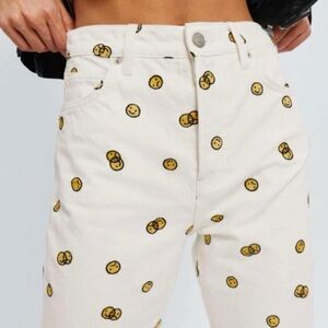Reformation Mixed Emotions Embroidered High Rise Straight Jeans in White - 25